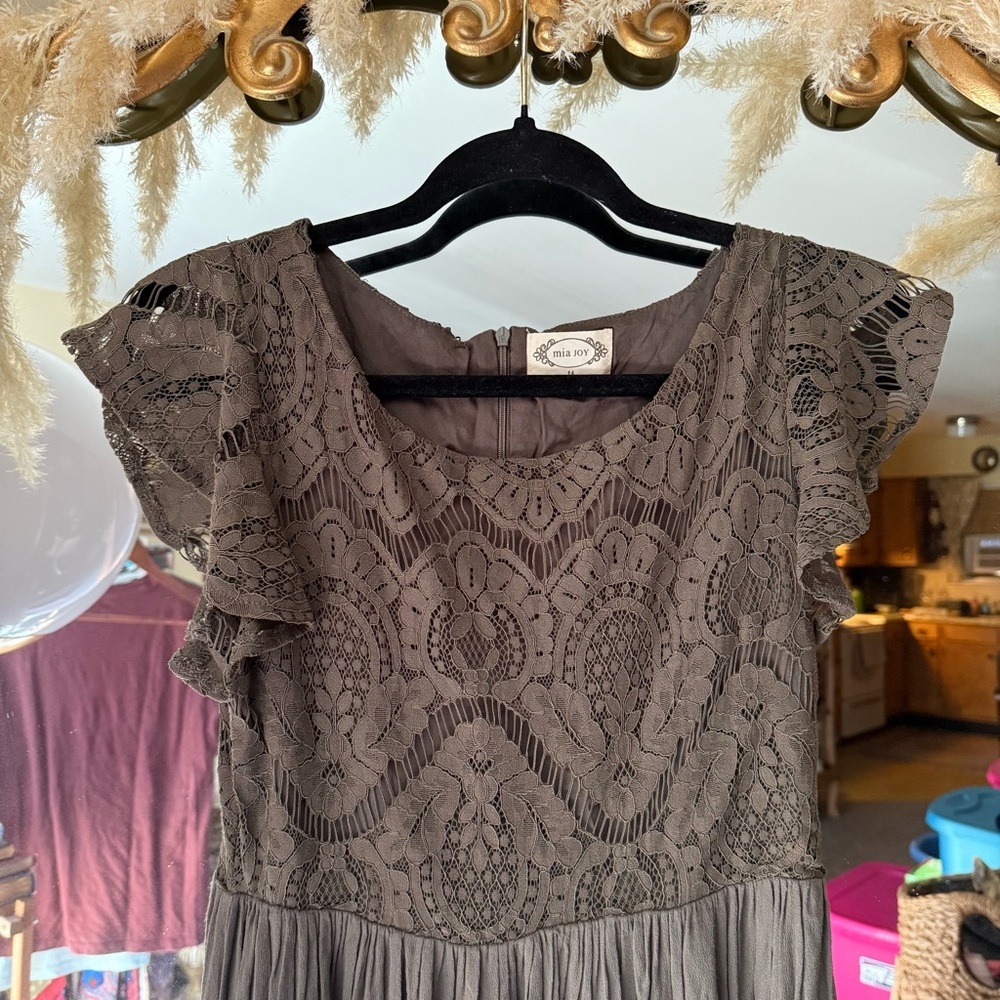 Joyfolie / Mia Joy “Macy” Dress in Olive - Girls Lace Maxi Dress - Picture 2 of 9